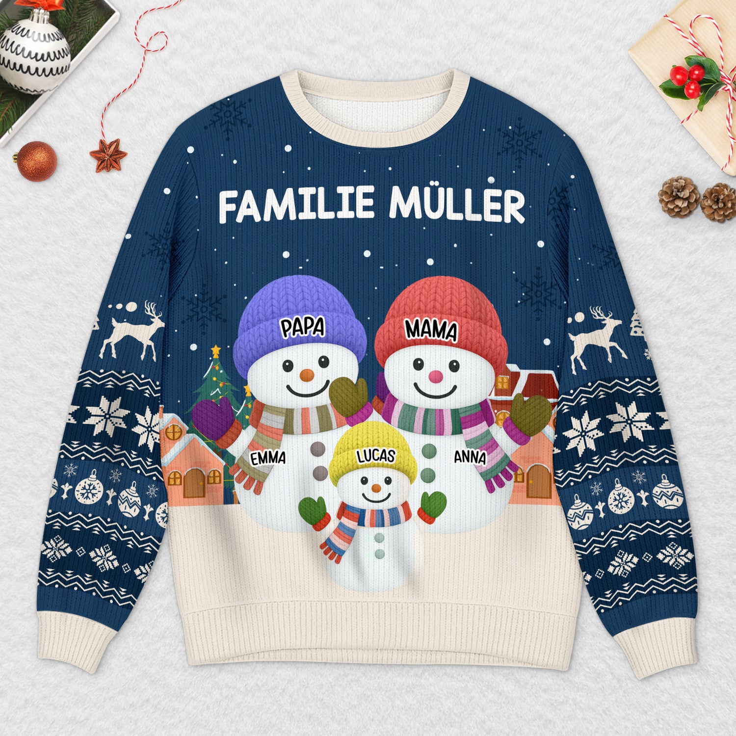 6541WGE2 familie schneemann weihnachtspullover familie personalisiert_ 6541WTNCI