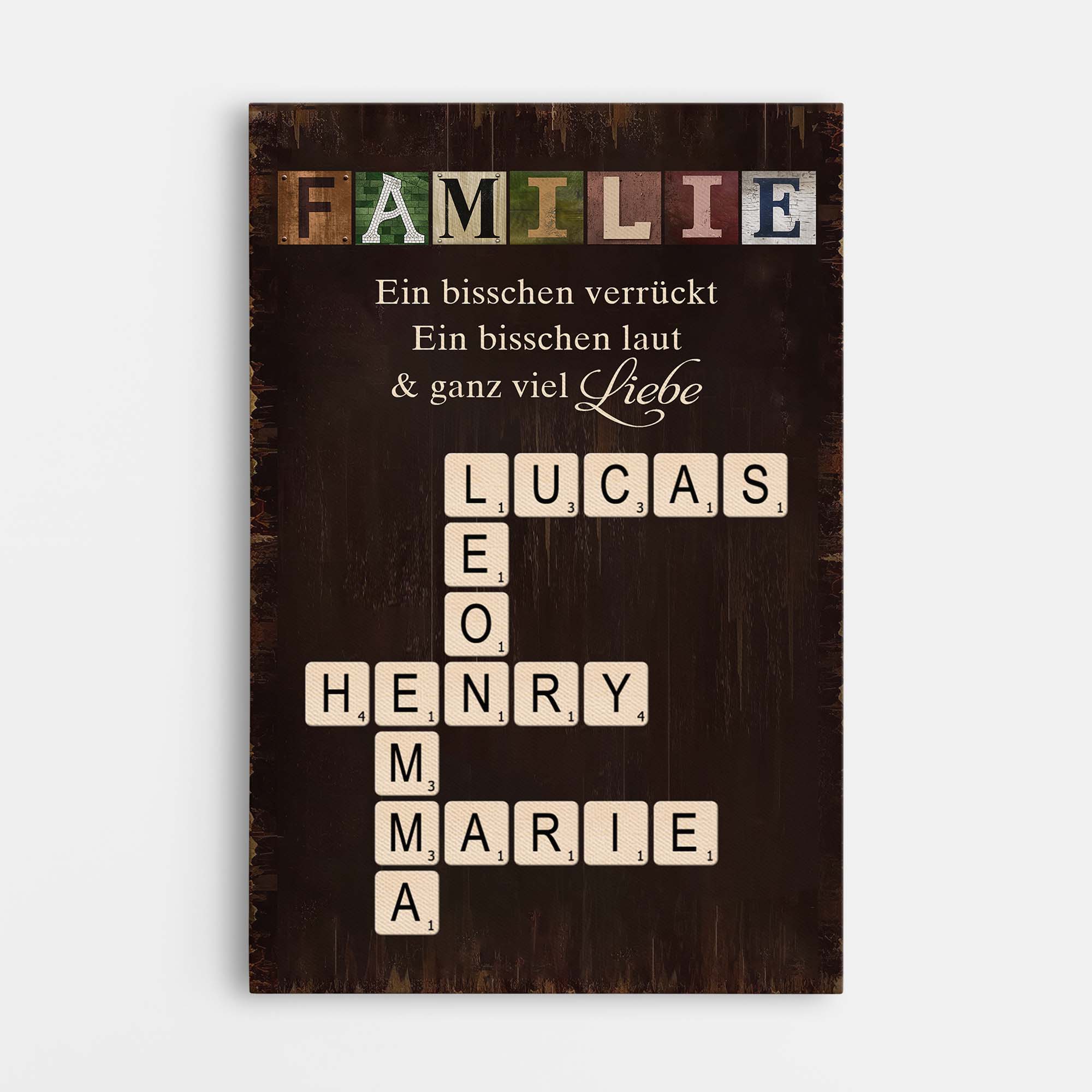6542CGE1 familie etwas verruckt etwas laut und ganz viel liebe personalisierte kreuzwortratsel leinwand 6542C8ZZI