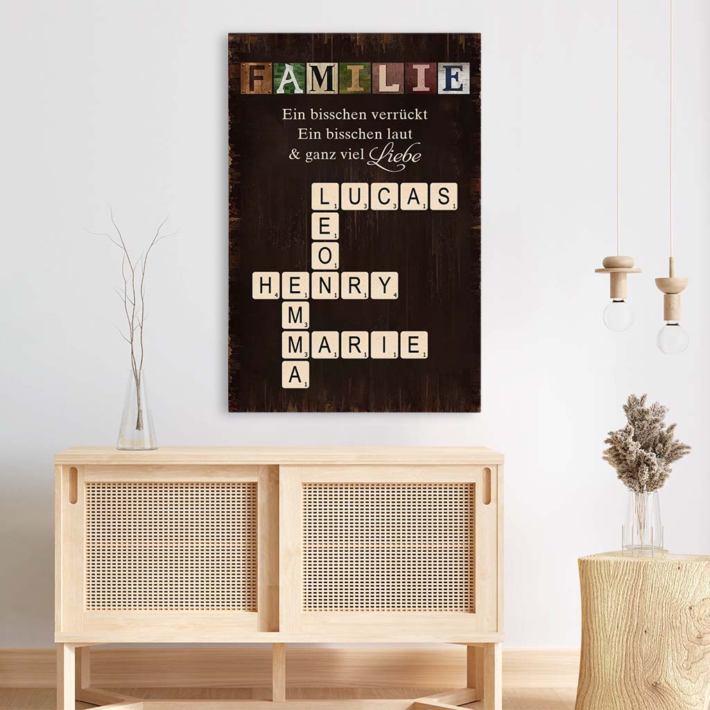 6542CGE3 familie etwas verruckt etwas laut und ganz viel liebe personalisierte kreuzwortratsel leinwand 6542C8ZZI
