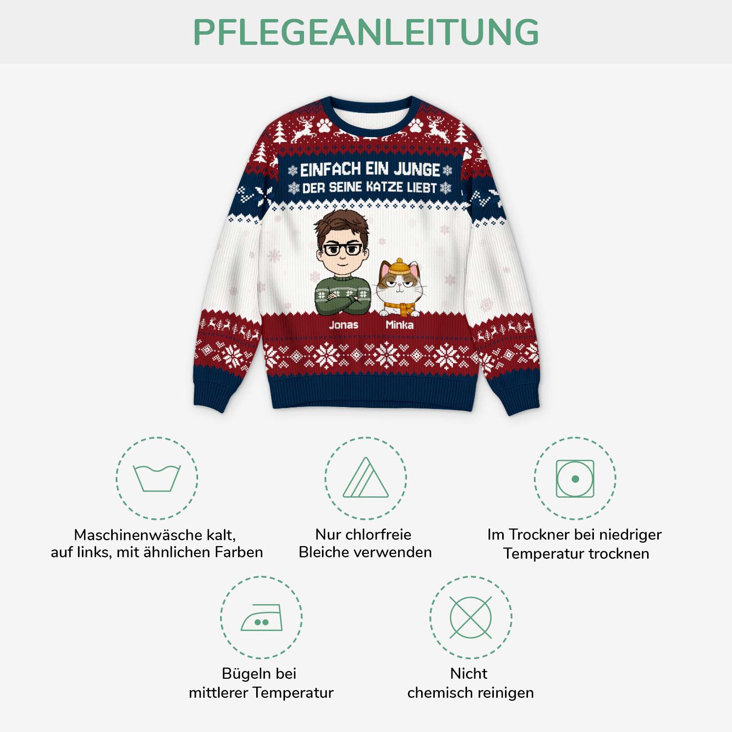 6567WGE4 einfach ein madchen das ihre katze liebt weihnachtspullover katzen personalisiert 6567WTVND