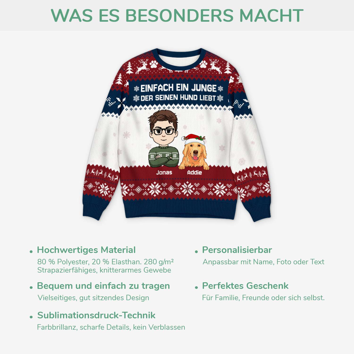 6567WGE5 einfach ein madchen das ihren hund liebt weihnachtspullover personalisiert hund 6567WTVNC