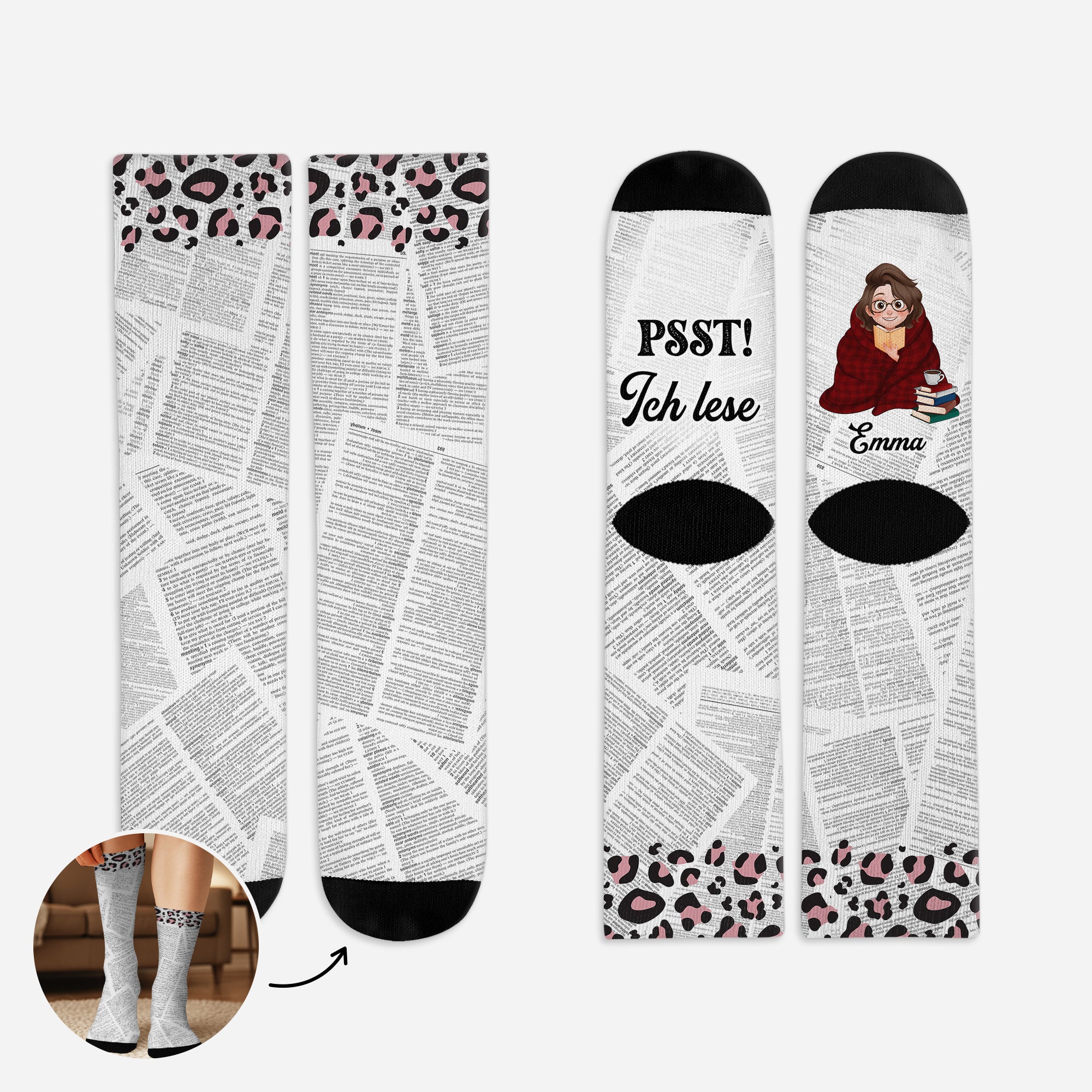 6606JGE1 psst ich lese newsprint personalisierte socken fur leseratten_ 6606J3TZA