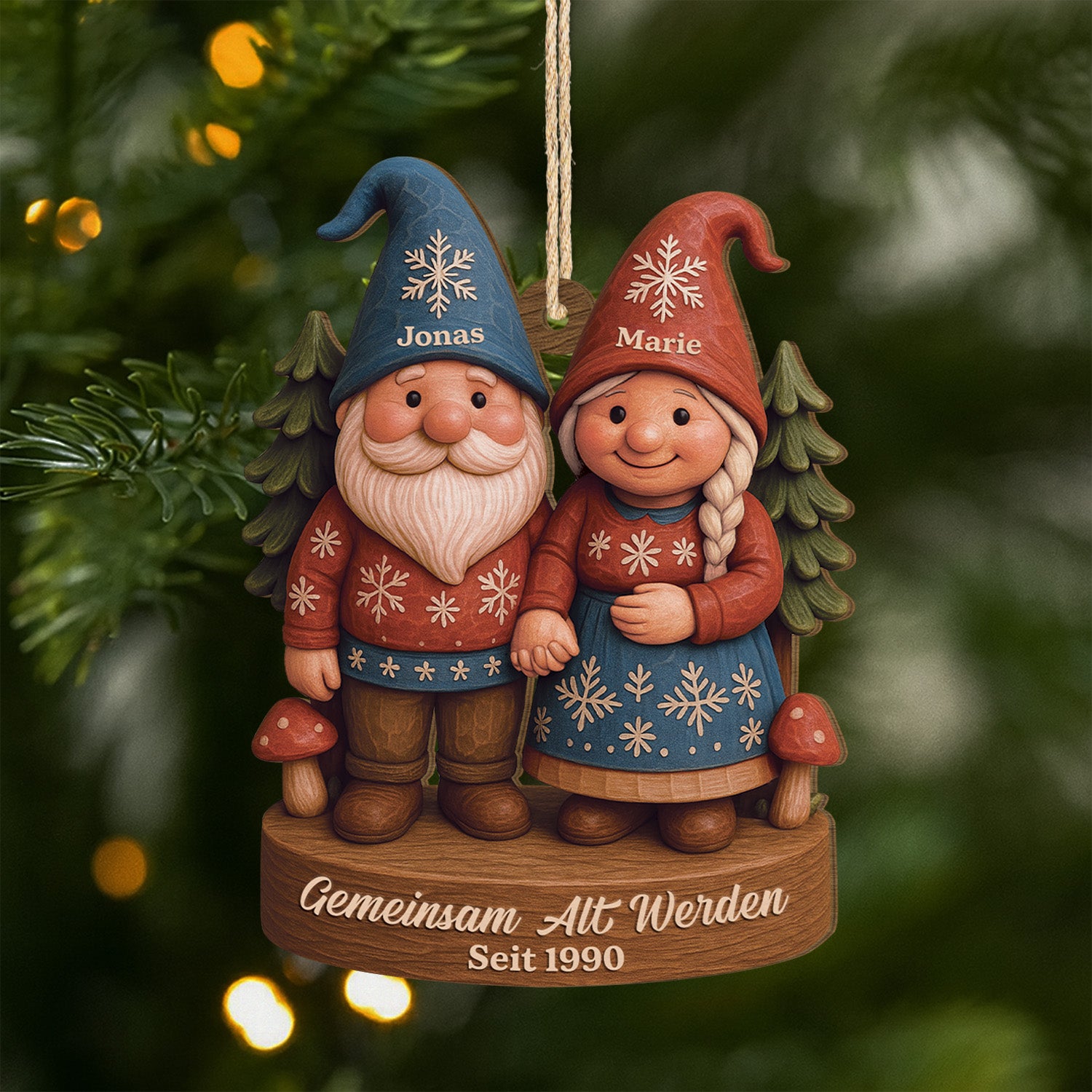 6647OGE1 3d druck effekt gemeinsam alt werden personalisierte 1 schicht holz ornamente weihnachten gnom paare 6647OKLMG_1