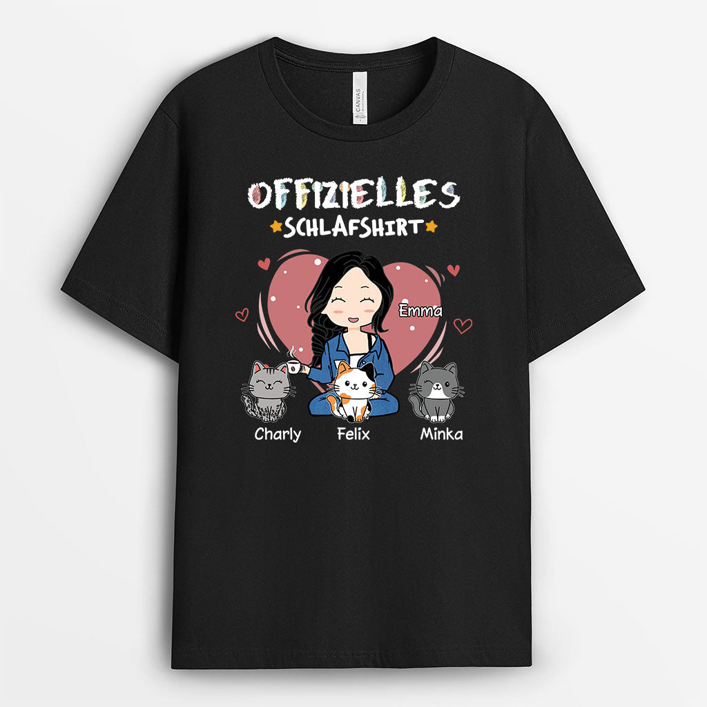 6649AGE1 offizielles schlafshirt dunkles schlafshirt katze personalisiert damen chibi buntstifte 6649AKV5D