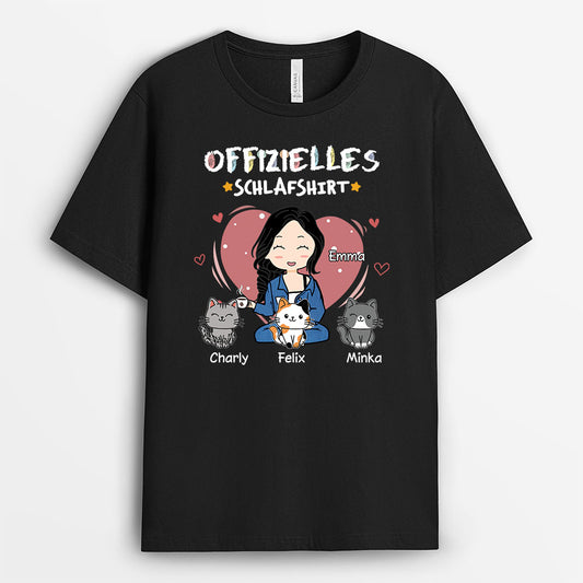 6649AGE1 offizielles schlafshirt dunkles schlafshirt katze personalisiert damen chibi buntstifte 6649AKV5D