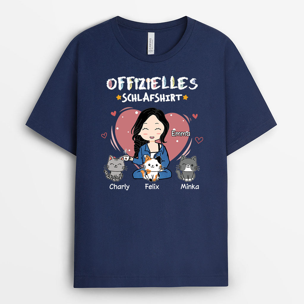 6649AGE2 offizielles schlafshirt dunkles schlafshirt katze personalisiert damen chibi buntstifte 6649AKV5D