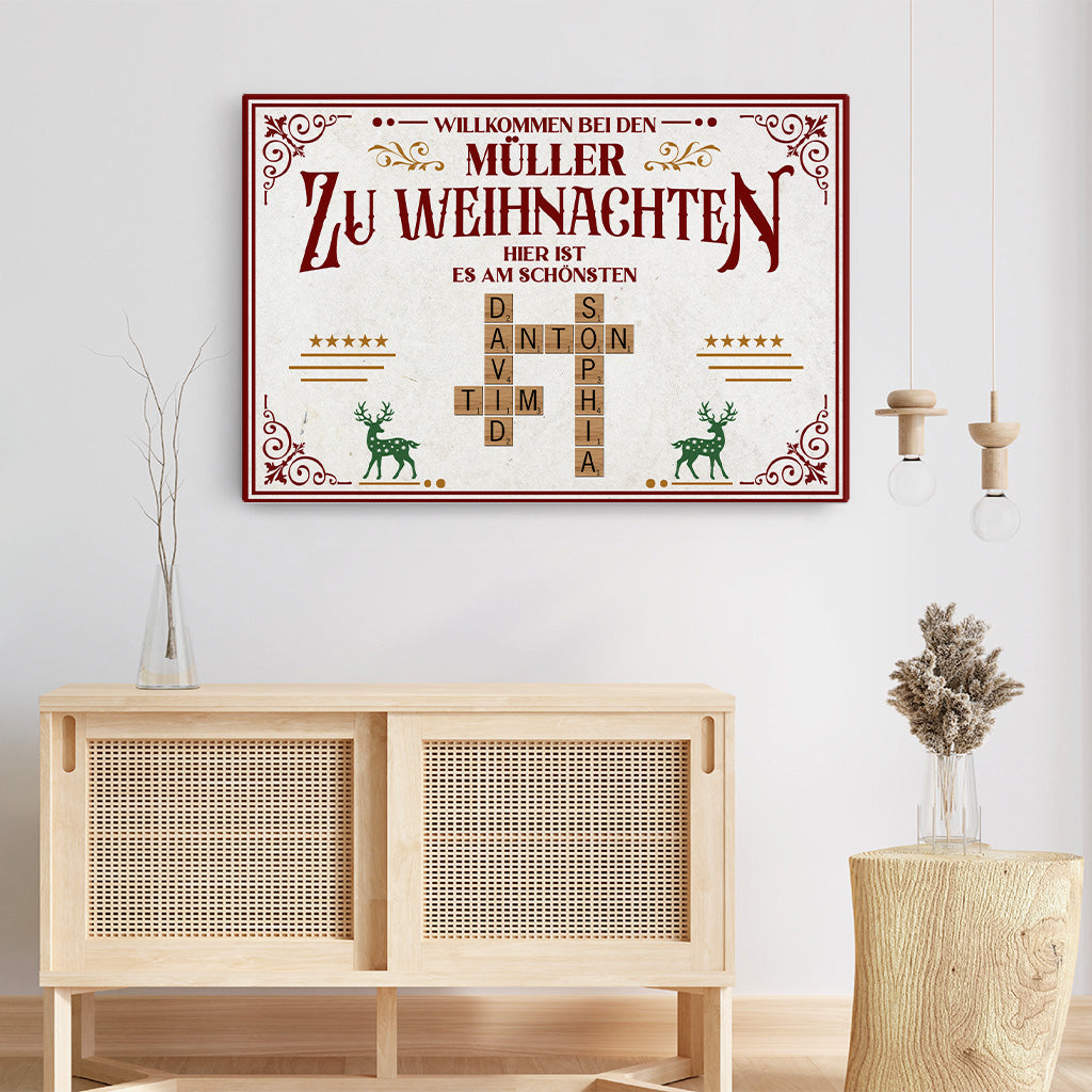 6650CGE3 hier ist es am schonsten weihnachten leinwand kreuzwortratsel personalisiert familie 6650C8ZMI