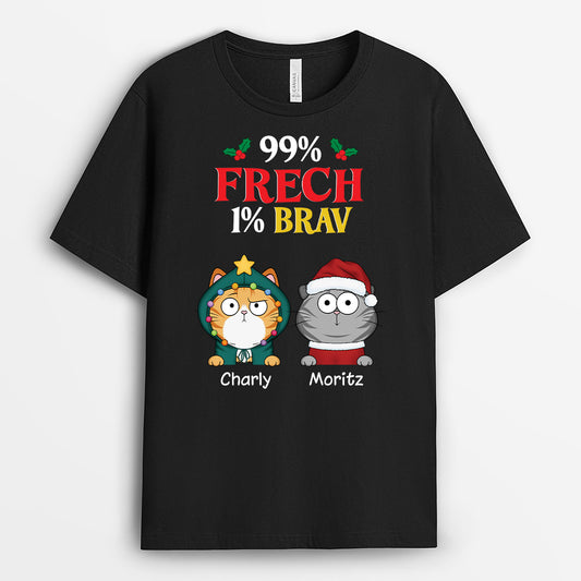 6651AGE1 99 _ frech 1 _ brav weihnachts katzen t shirt personalisiert 6651AKXMD