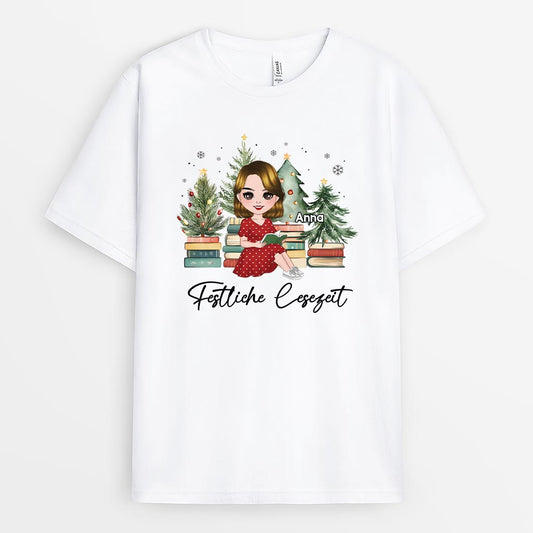 6658AGE1 festliche lesezeit personalisierte t shirts damen leseratten weihnachten 6658ATVWA