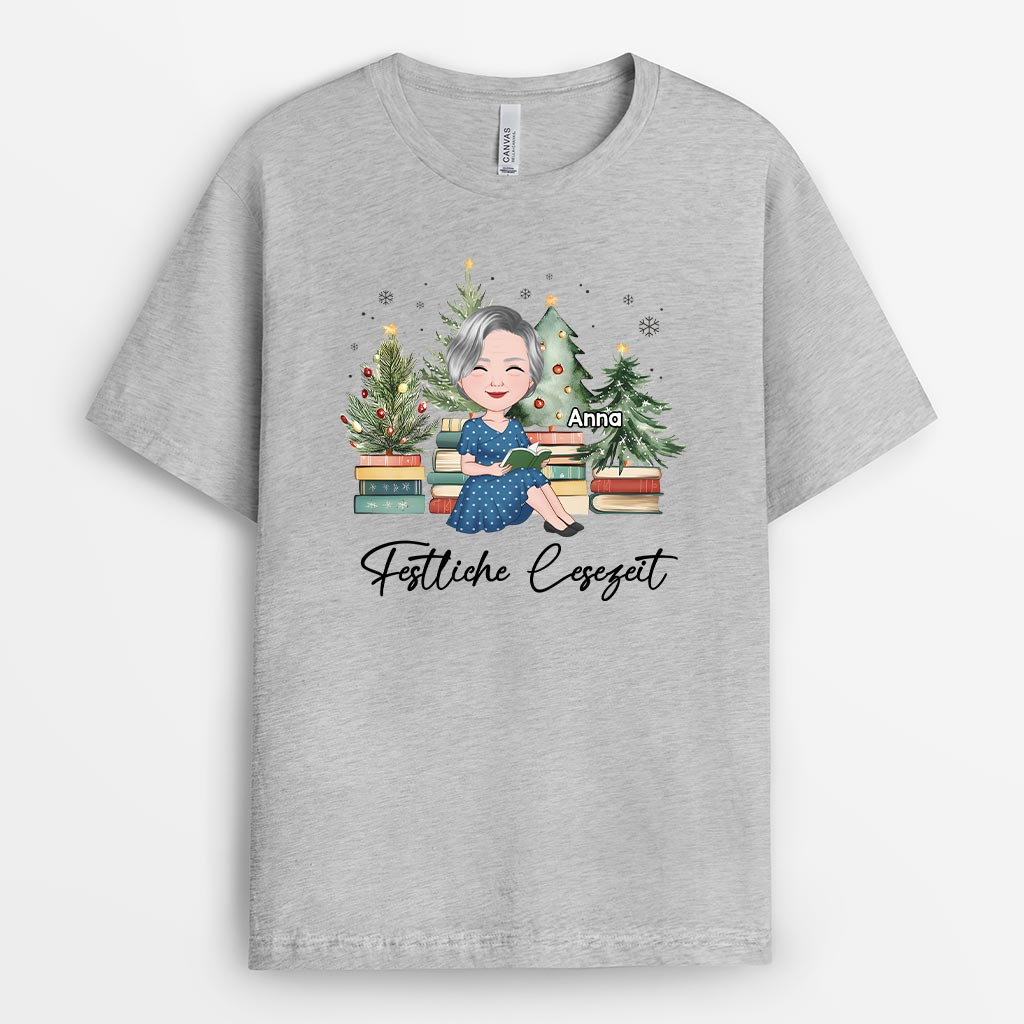 6658AGE2 festliche lesezeit personalisierte t shirts damen leseratten weihnachten 6658ATVWA