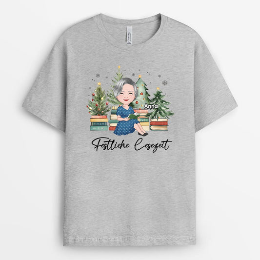 6658AGE2 festliche lesezeit personalisierte t shirts damen leseratten weihnachten 6658ATVWA
