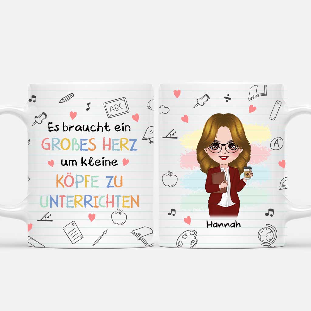 6665MGE1 es braucht ein grosses herz um kleine kopfe zu unterrichten personalisierte lehrer lehrerin tasse 6665MKQWT