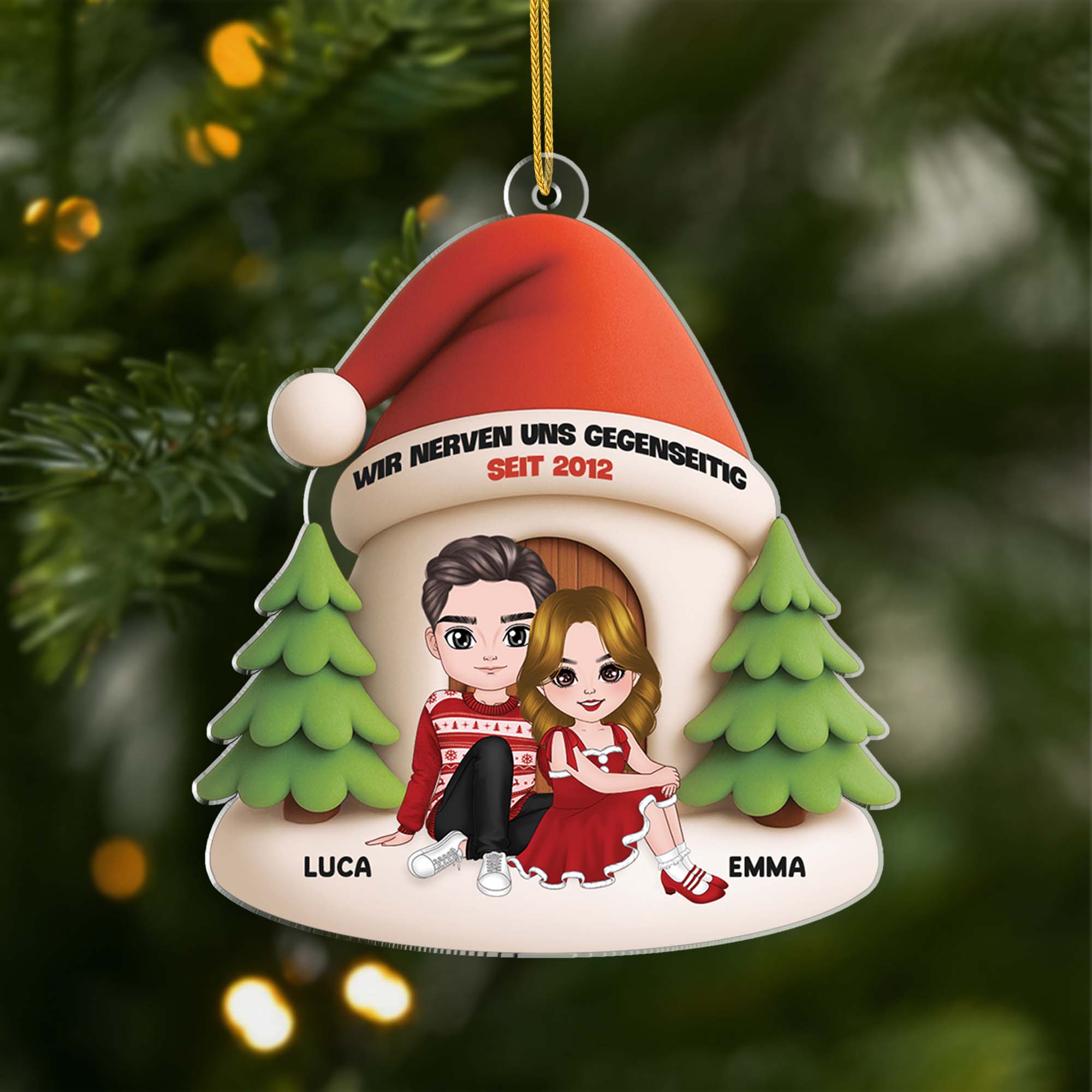 6705RGE1 3d druck effekt gemeinsam alt werden seit acryl weihnachtsschmuck personalisiert paar weihnachtsmutze 6705RKM5G