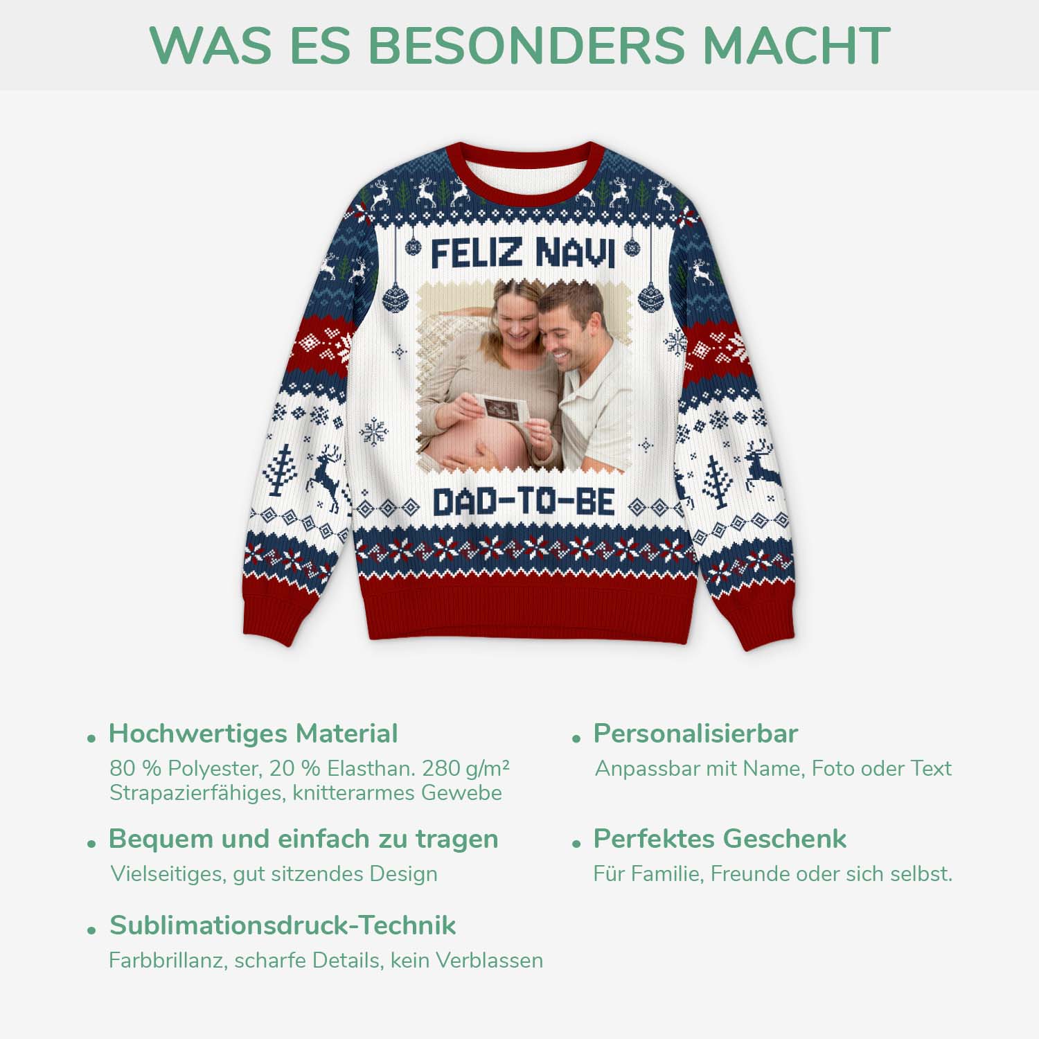 6725WGE5 feliz navi dad to be personalisierter weihnachtspullover_ werdende mama papa mit foto 6725WKZNB