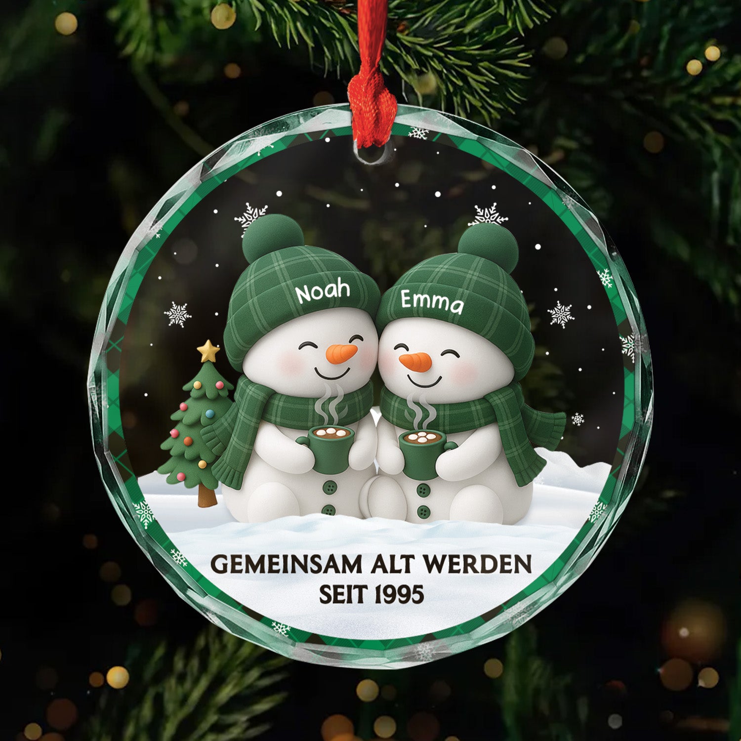 6752OGE1 gemeinsam alt werden seit glas weihnachtsschmuck personalisiert weihnachtsmann paar gruner schneemann 6752O8M5G