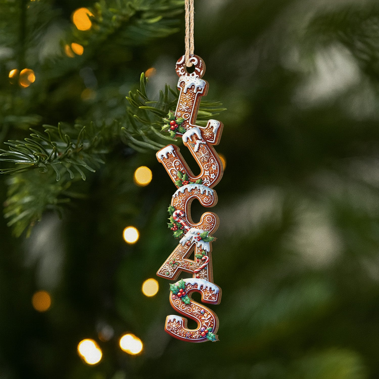 6771OGE1 3d druck effekt lebkuchenbuchstaben zuckerglasur personalisierte 1 schicht holz ornamente weihnachten 6771O