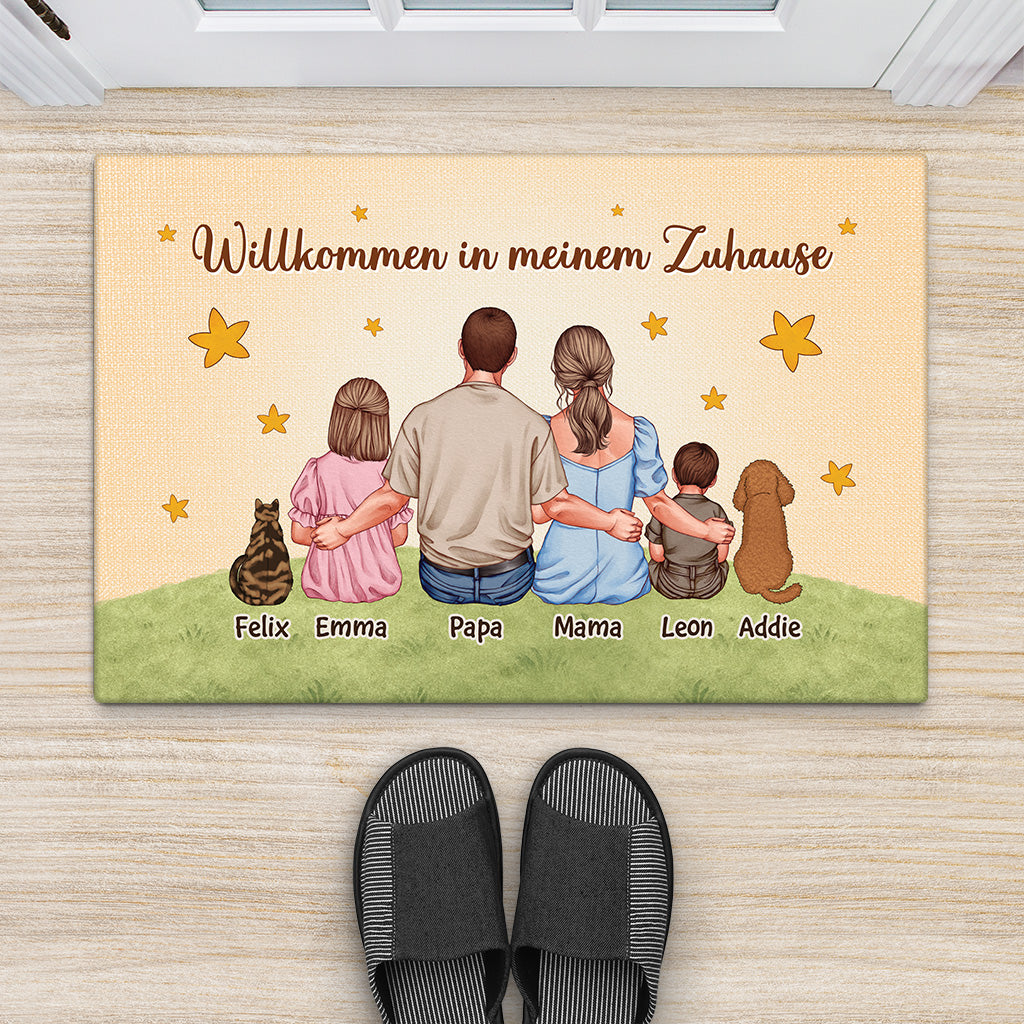 6927DGE2 die familie personalisierte fussmatte familie mit hund und katze_ 6927D8TTI