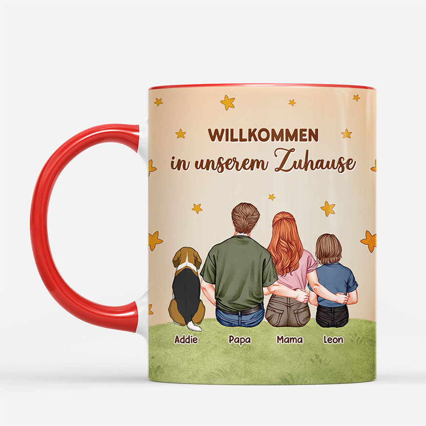 6927MGE2 willkommen in unserem zuhause personalisierte tasse familie mit hund und katze 6927M8VTI