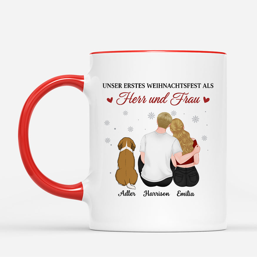 7000MGE2 unser erstes weihnachtsfest als herr und frau personalisierte tasse hund_ paar 7000M8KCC