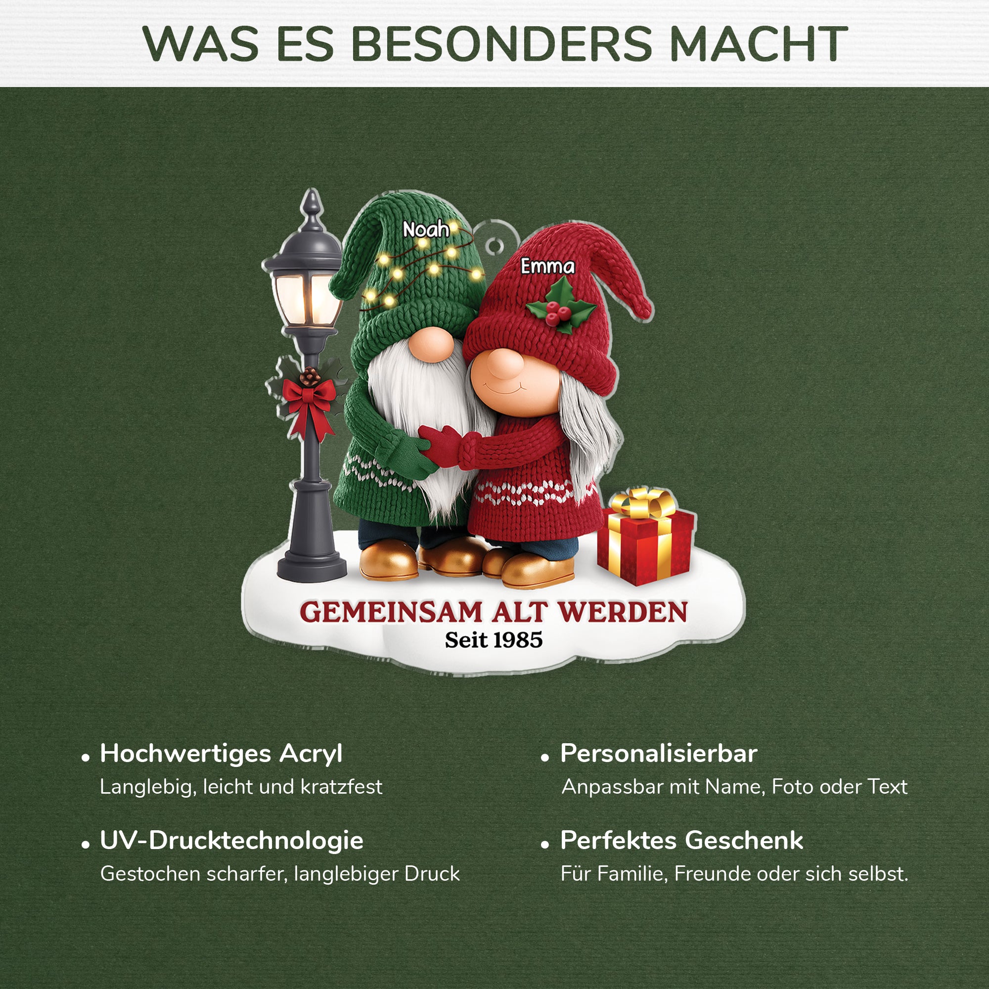 7028OGE4 3d druck effekt gemeinsam alt werden acryl weihnachtsschmuck personalisiert paar gnom rot grun 7028OTV5G