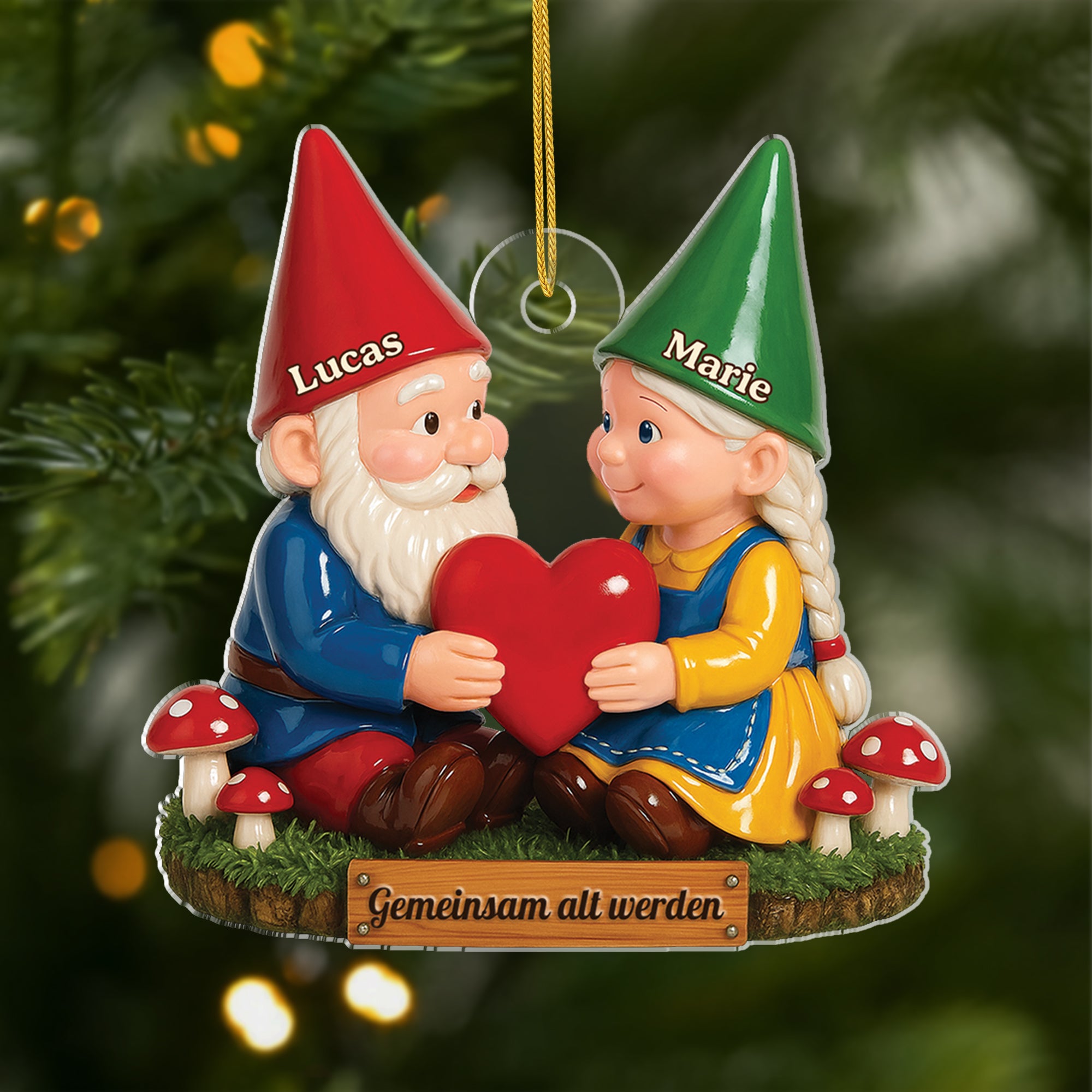 7032OGE1 3d druck effekt gemeinsam alt werden acryl weihnachtsschmuck personalisiert paar gnom grun rot 7032O3Q5G