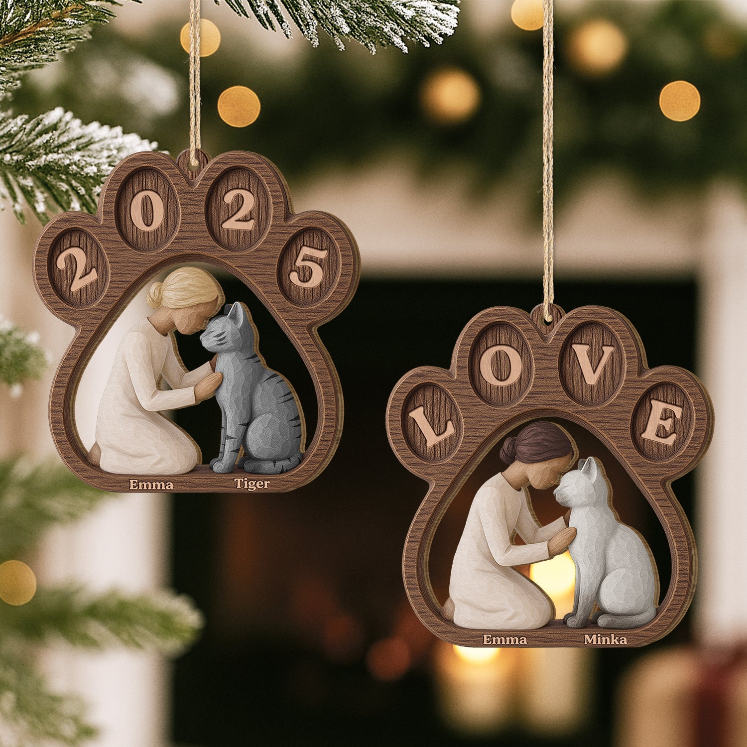 7033OGE2 pfoten und katze personalisierte 1 schicht holz ornamente weihnachten 7033OKQND