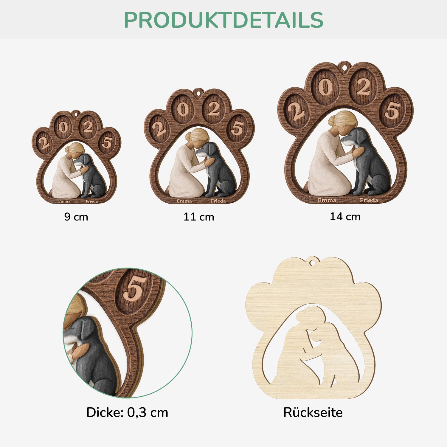 7033OGE3 pfoten und hund personalisierte 1 schicht holz ornamente weihnachten 7033OKQNC