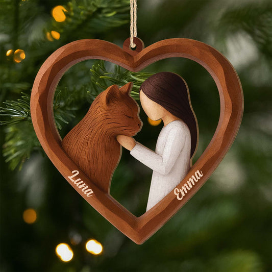 7046OGE1 katze und mensch_ personalisierte 1 schicht holz ornamente weihnachten 7046O8T5D