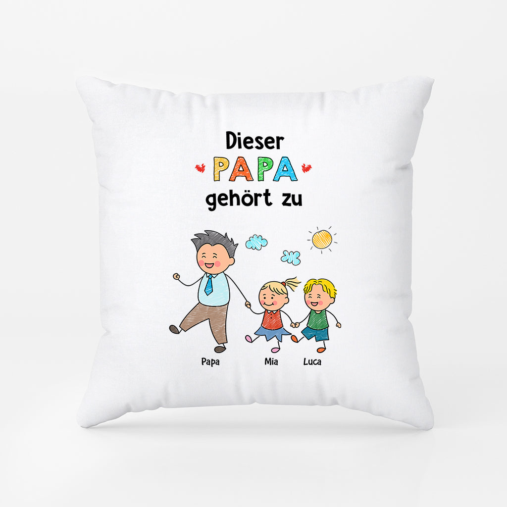 7078PGE2 dieser papa gehort zu buntstifte personalisiertes geschenk  mama  papa kissen 7078ptpaa