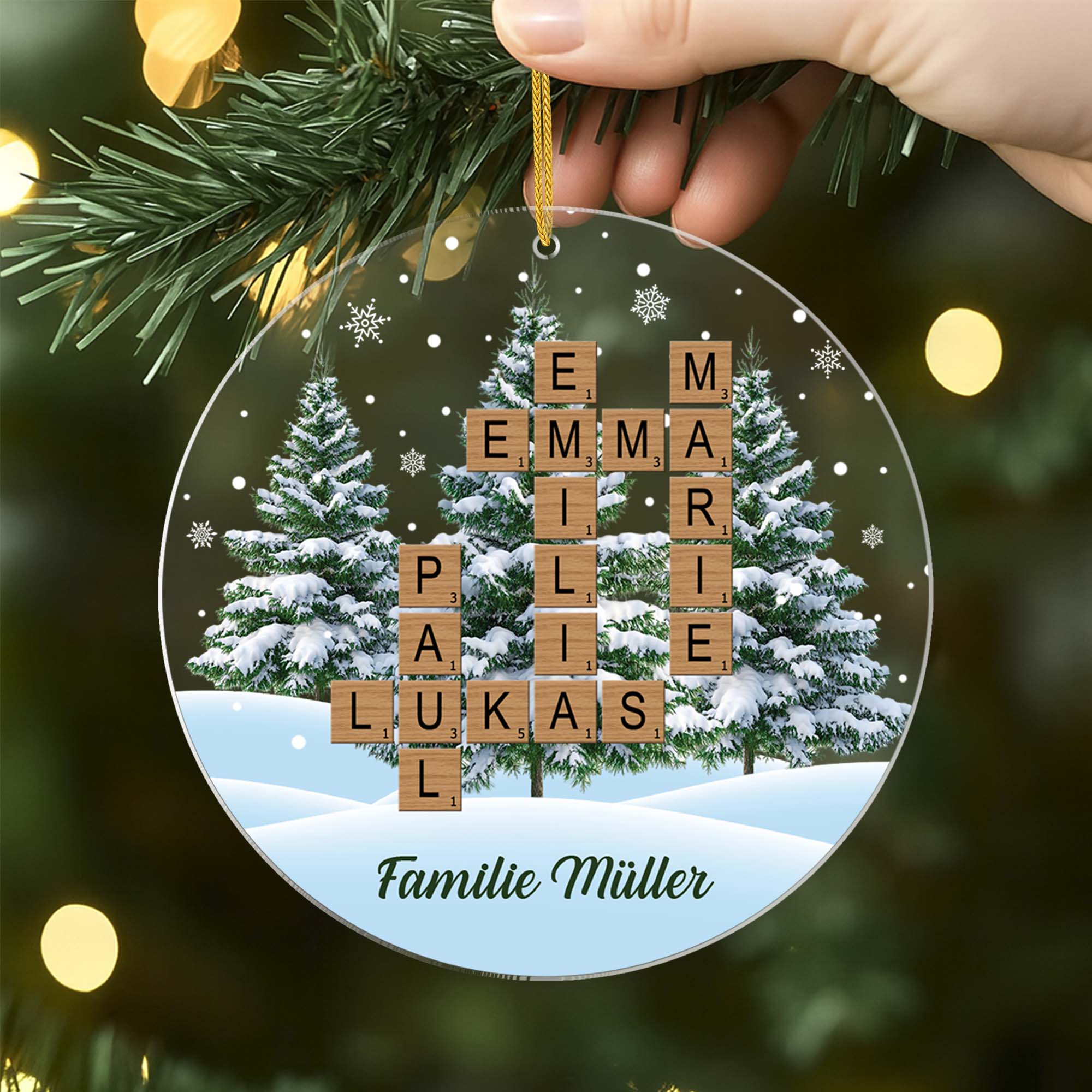 7093OGE2 familie schneelandschaft acryl weihnachtsschmuck kreuzwortratsel personalisiert 7093OKQ5I