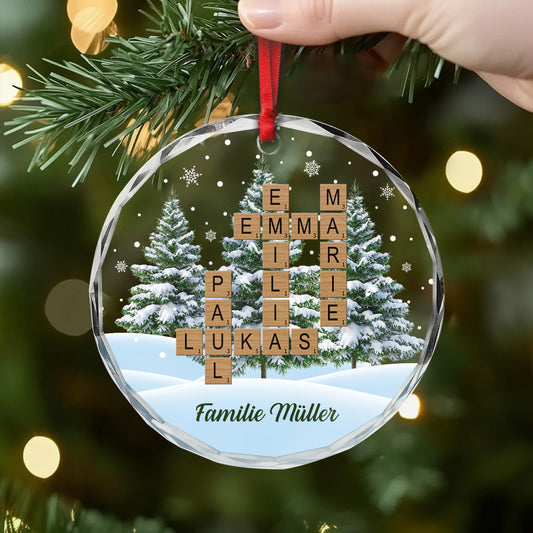 7093OGE2 familie schneemann schneelandschaft glas weihnachtsschmuck kreuzwortratsel personalisiert 7093OKQ5I