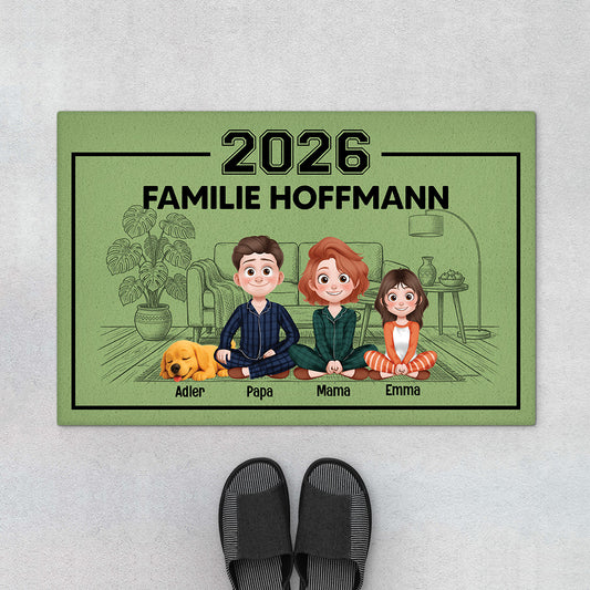7123DGE1 familie cartoon personalisierte fussmatte familie mit hund und katze_ 7123D8YQI