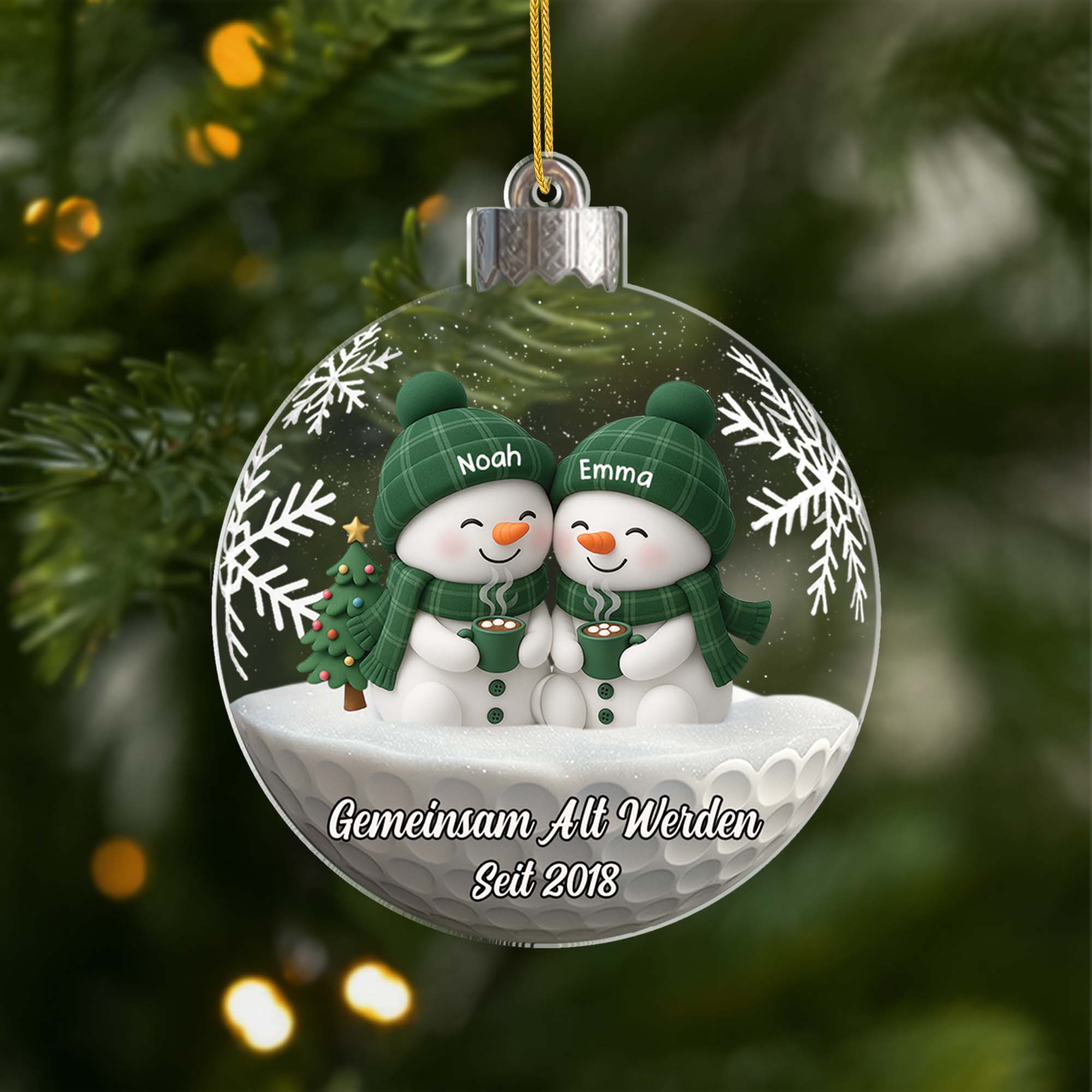 7136OGE1 3d druck effekt gemeinsam alt werden seit acryl weihnachtsschmuck personalisiert paare gruner schneemann 7136O8Q5G