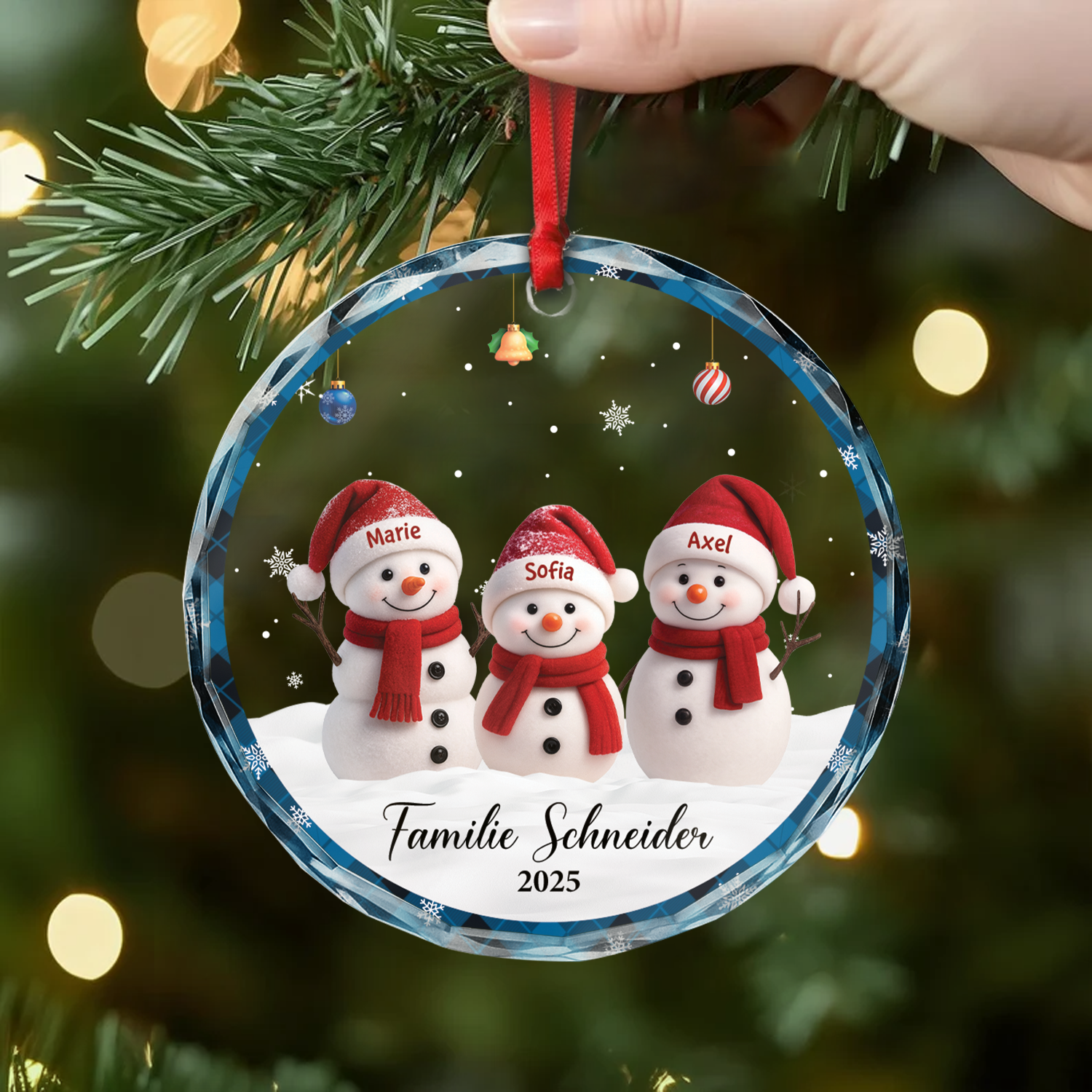 7153OGE2 schneemann schneelandschaft glas weihnachtsschmuck personalisiert familie 7153O8T5I