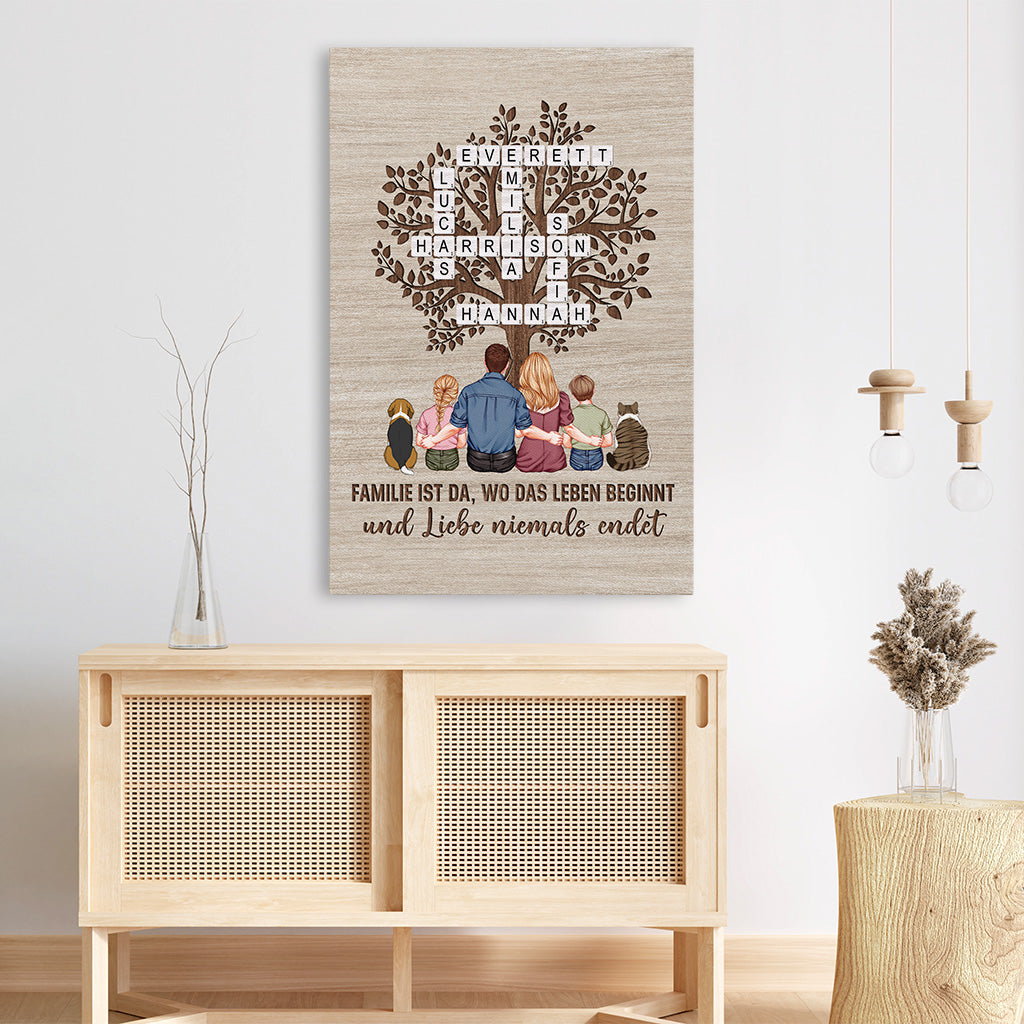 7179CGE3 die liebe in der familie wahrt ewig personalisierte kreuzwortratsel leinwand familie_ mit haustier 7179C3T5I