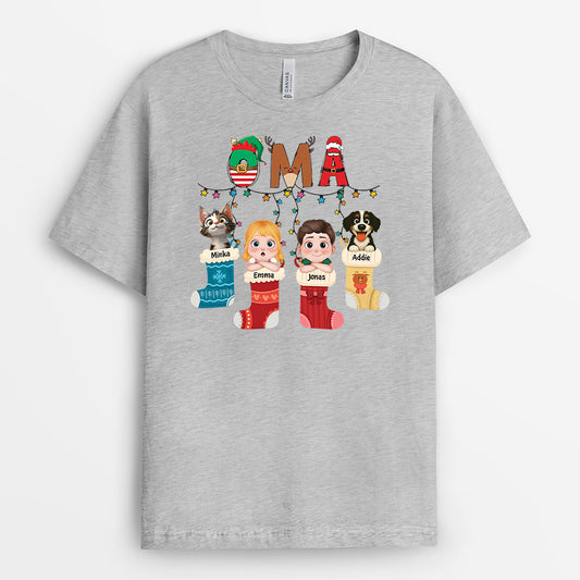 7194AGE2 kinder mit hund und katze opa oma t shirt personalisiert weihnachten 7194A6KNB