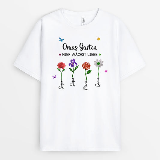 7211AGE1 omas garten schmucksteine blumen personalisiertes geschenk  mama  oma t shirt 7211a6q5a