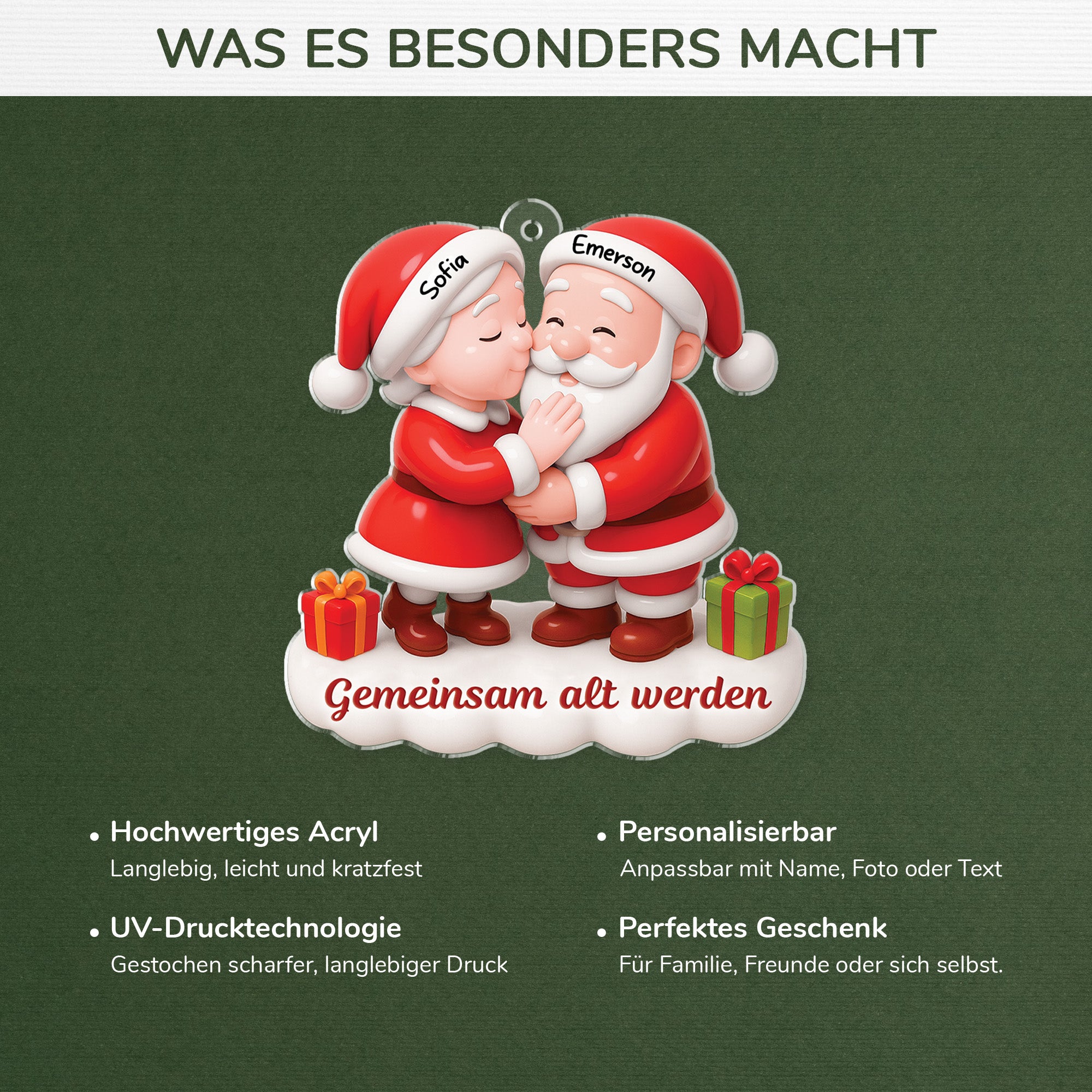 7315OGE4 3d druck effekt gemeinsam alt werden seit acryl weihnachtsschmuck personalisiert paar kuss weihnachtsmann_ 7315O3Q5G
