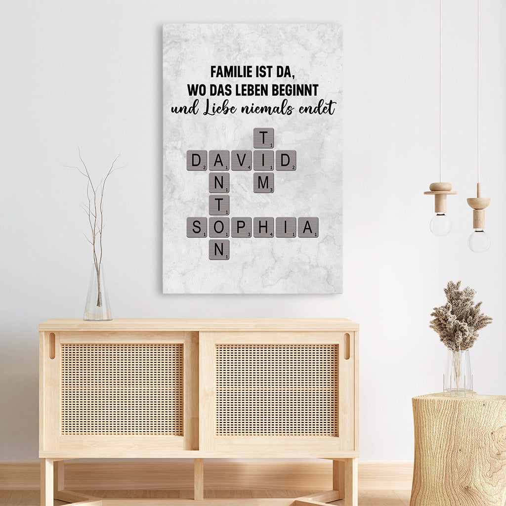 7328CGE3 die liebe einer familie wahrt ewig personalisierte kreuzwortratsel leinwand 7328C