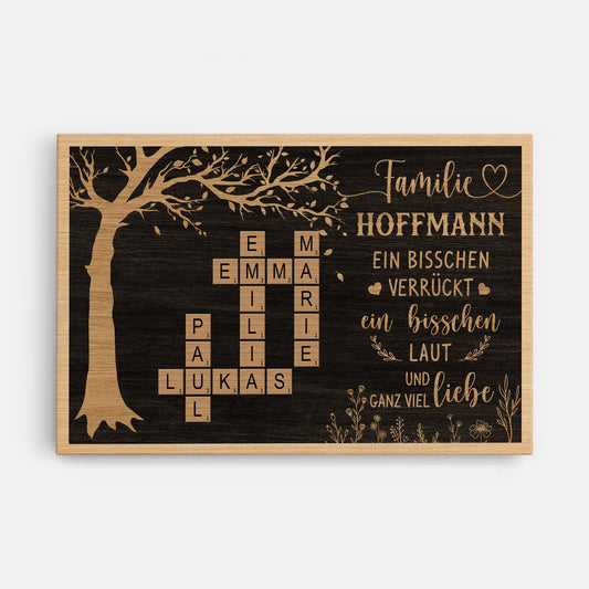 7355CGE1 familie etwas verruckt etwas laut und ganz viel liebe leinwand kreuzwortratsel personalisiert blumen 7355CKPZI