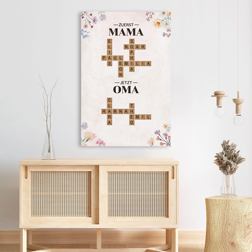 7385CGE3 erst mama jetzt oma_ personalisierte kreuzwortratsel leinwand blumen 7385C6V5A
