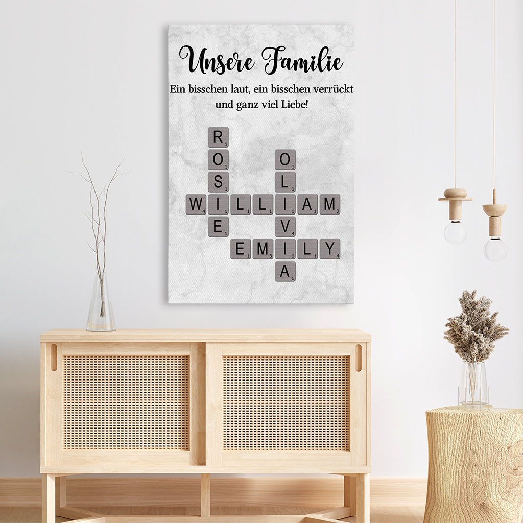 7386CGE3 unsere familie etwas verruckt etwas laut und ganz viel liebe_ personalisierte kreuzwortratsel leinwand 7386C6P5I