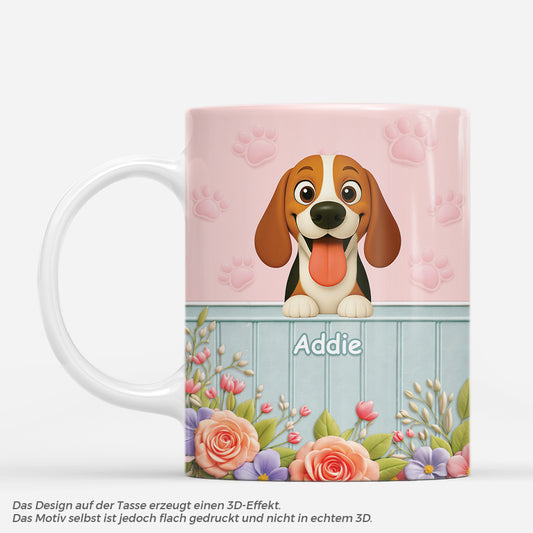 7409MGE1 3d druck effekt hund und blumen personalisierte tasse hund_ 7409M3LTC