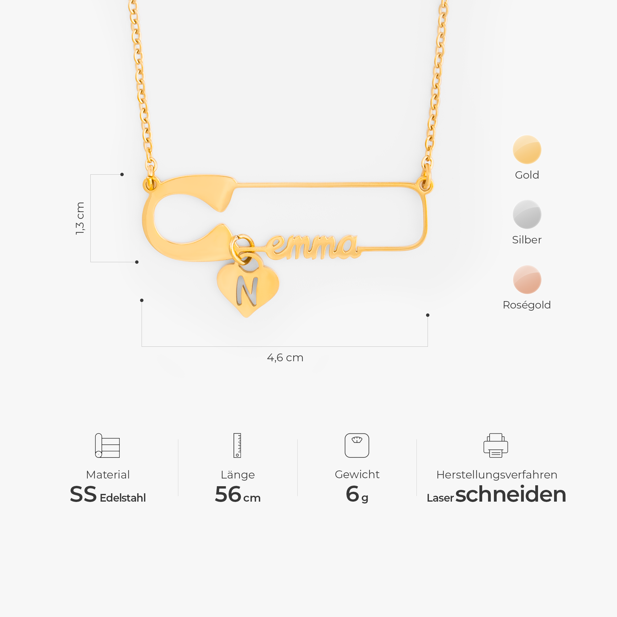 7426JGE3 sicherheitsnadel mit namen personalisierte halskette damen_ manner 7426J0V5A