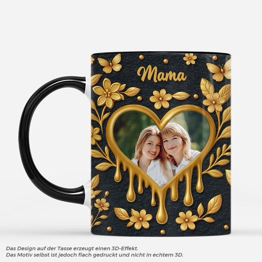 7490MGE1 3d druck effekt grosses herz blumen blatter mama oma tasse personalisiert foto 7490M