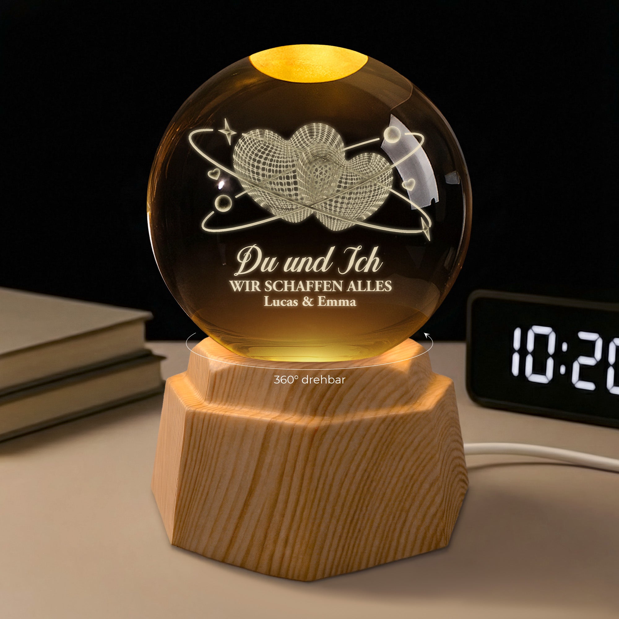 7552LGE2 du und ich wir schaffen alles 3d kristallkugel personalisiert paar doppelherz 7552L3QMG