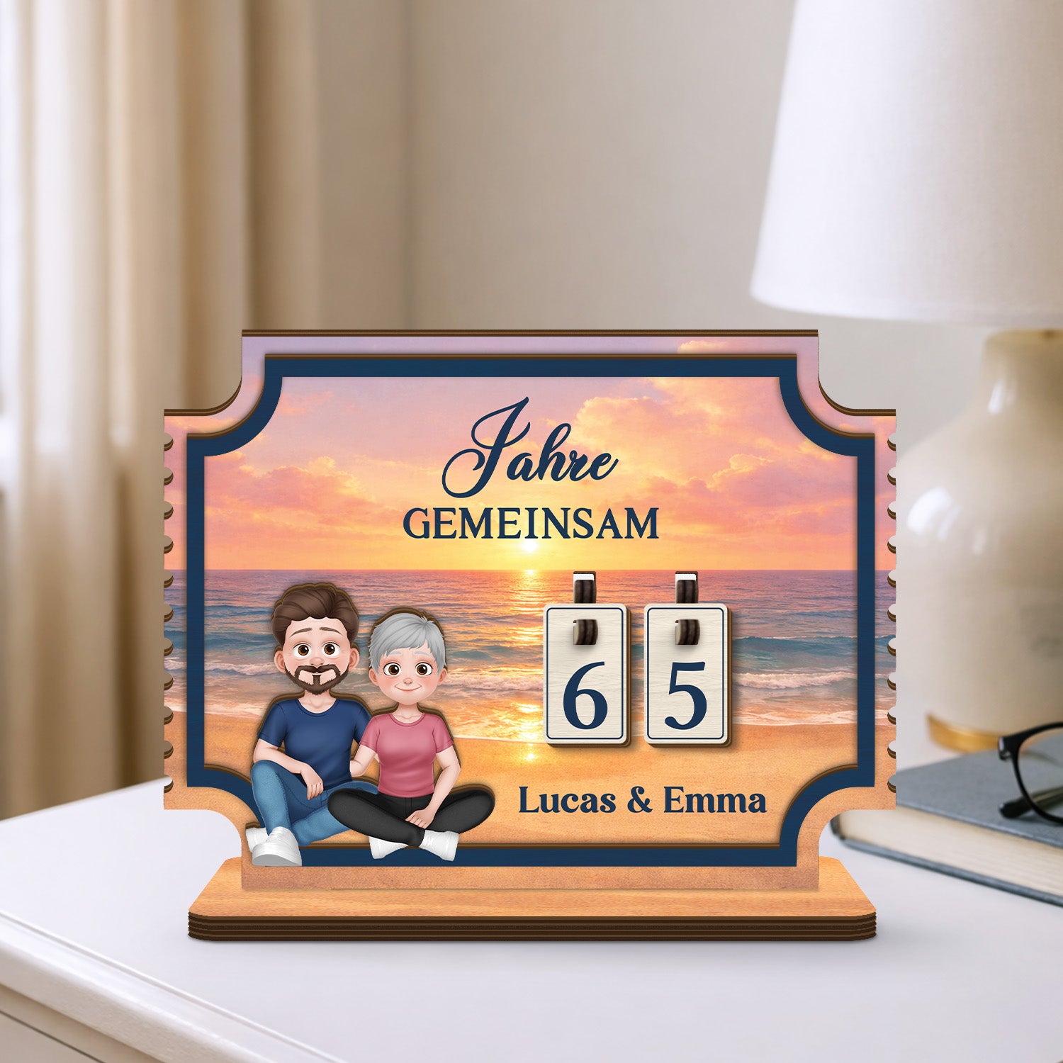 7582QGE1 monate voller gluck personalisierte holz zahler plakette paar 7582Q8VMG_1