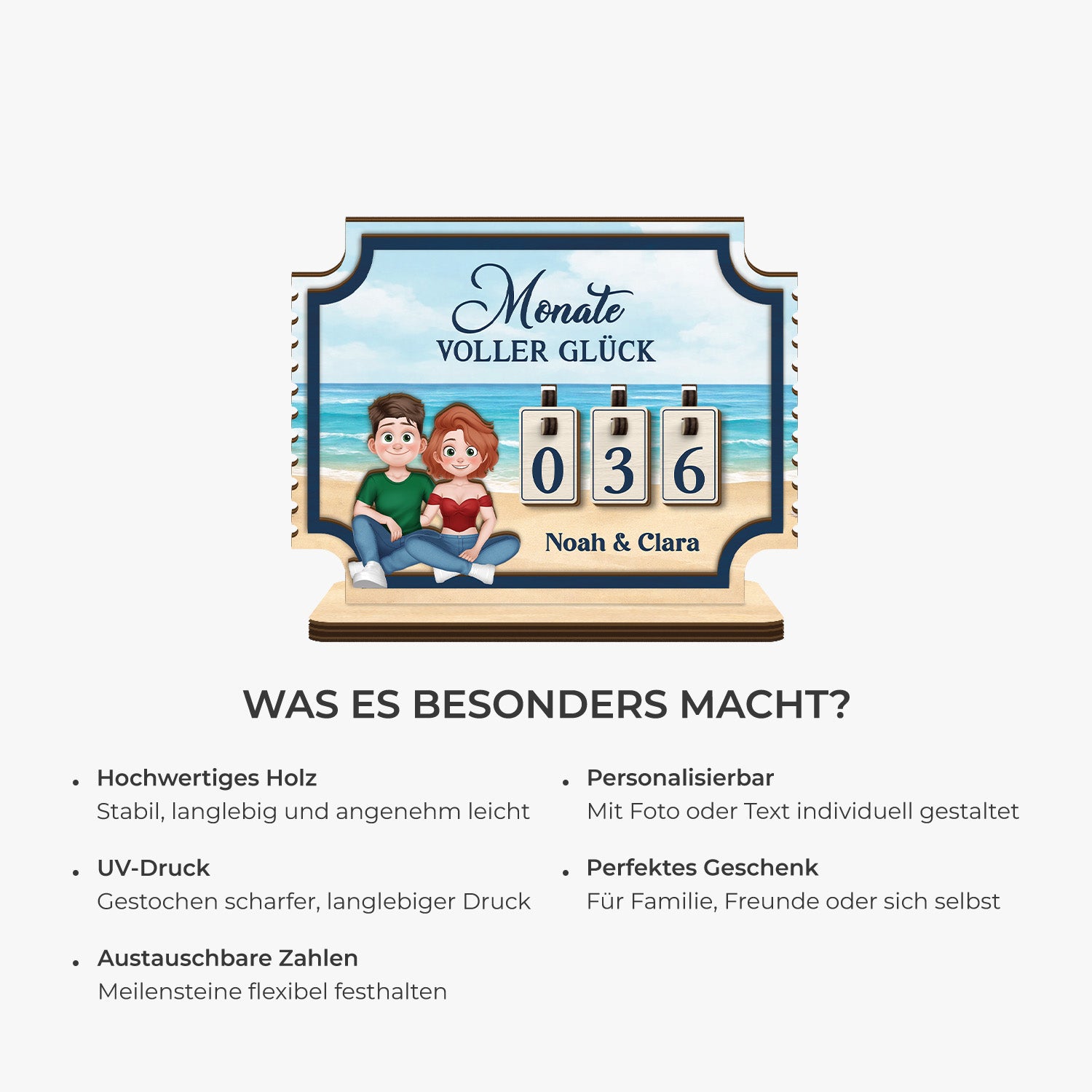 7582QGE1 monate voller gluck personalisierte holz zahler plakette paar 7582Q8VMG_4