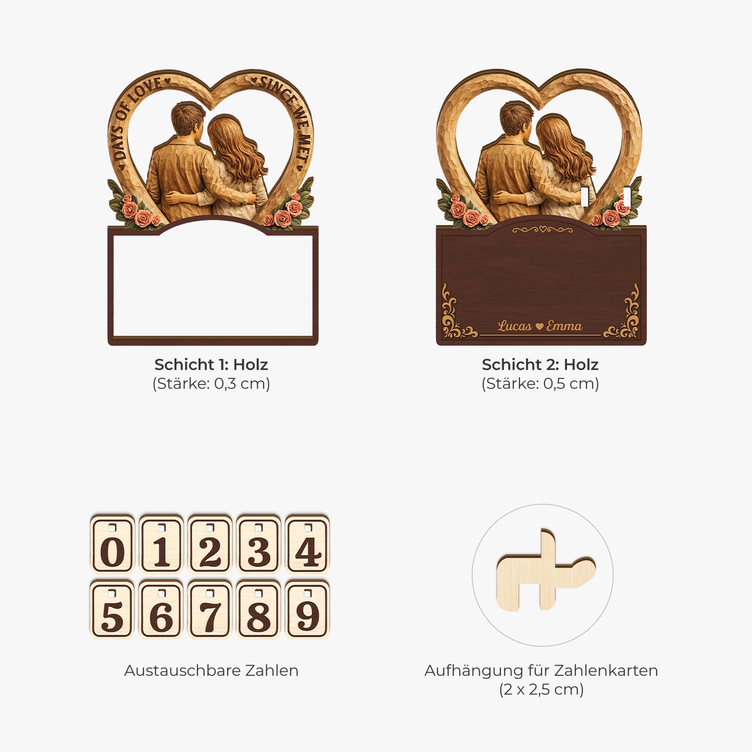 7591QGE1 tage voller liebe seit wir uns trafen personalisierte holz zahler plakette paar 7591Q6VCG_4
