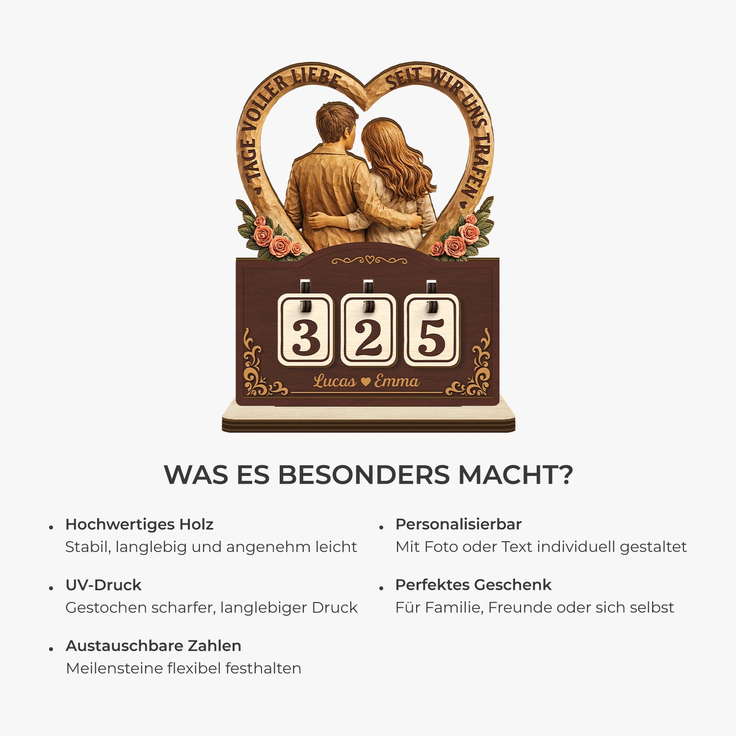 7591QGE1 tage voller liebe seit wir uns trafen personalisierte holz zahler plakette paar 7591Q6VCG_5